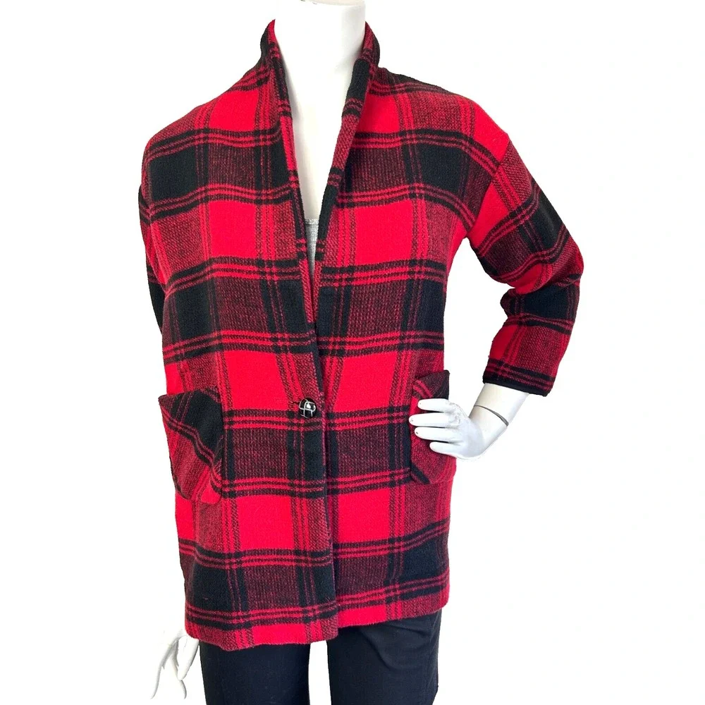 Hayden Girls Los Angeles Buffalo Plaid Jacket Pocket Button Red Size 13/14 EUC